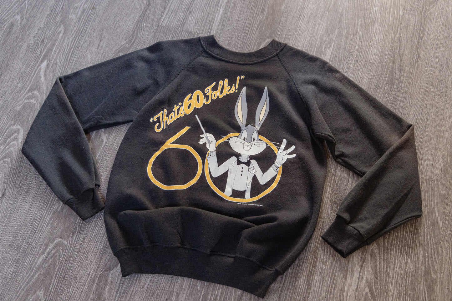 Vintage Black 1990 60th anniversary bugs bunny crew neck