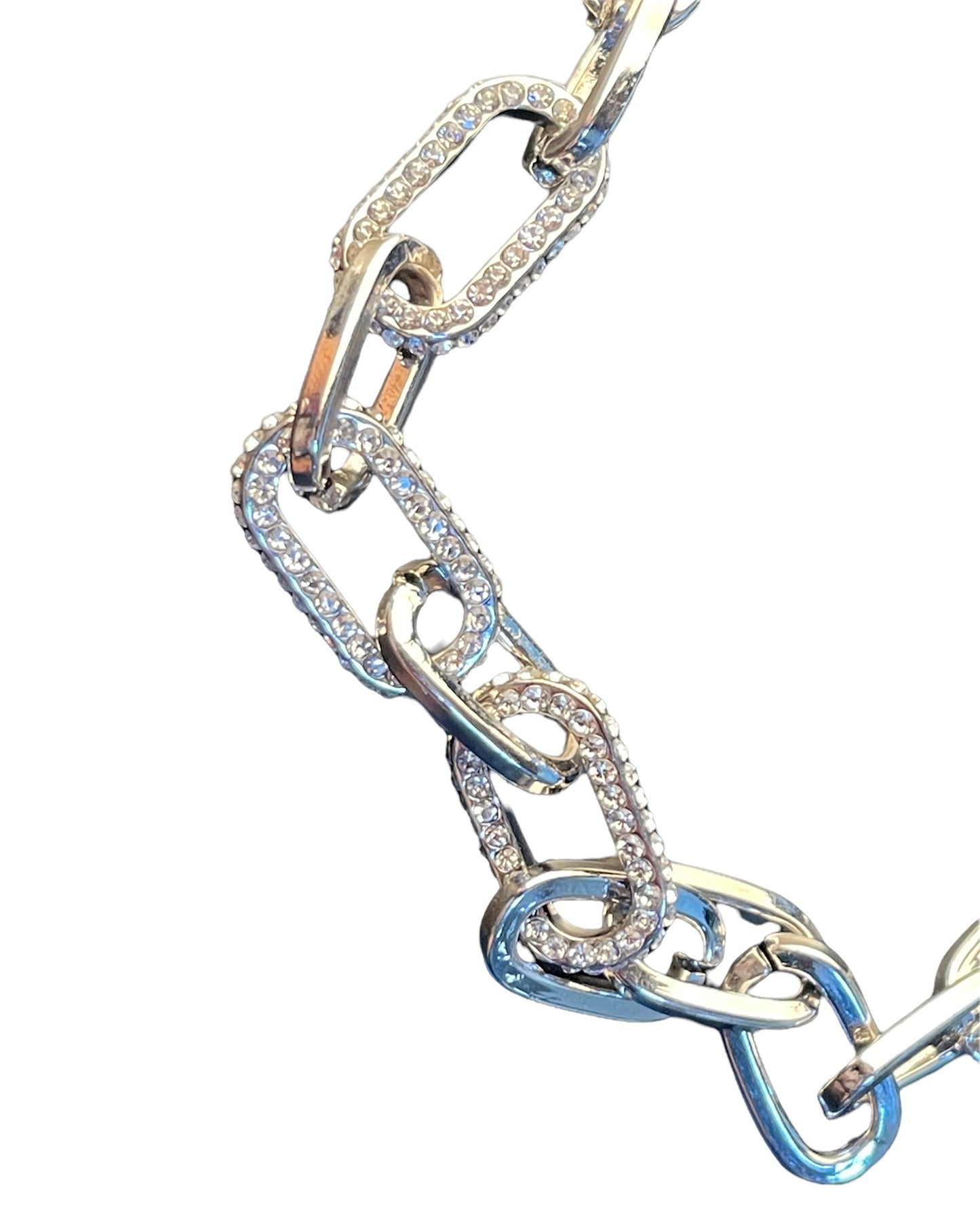 Big Silver Chain Link Necklace with rhinestones