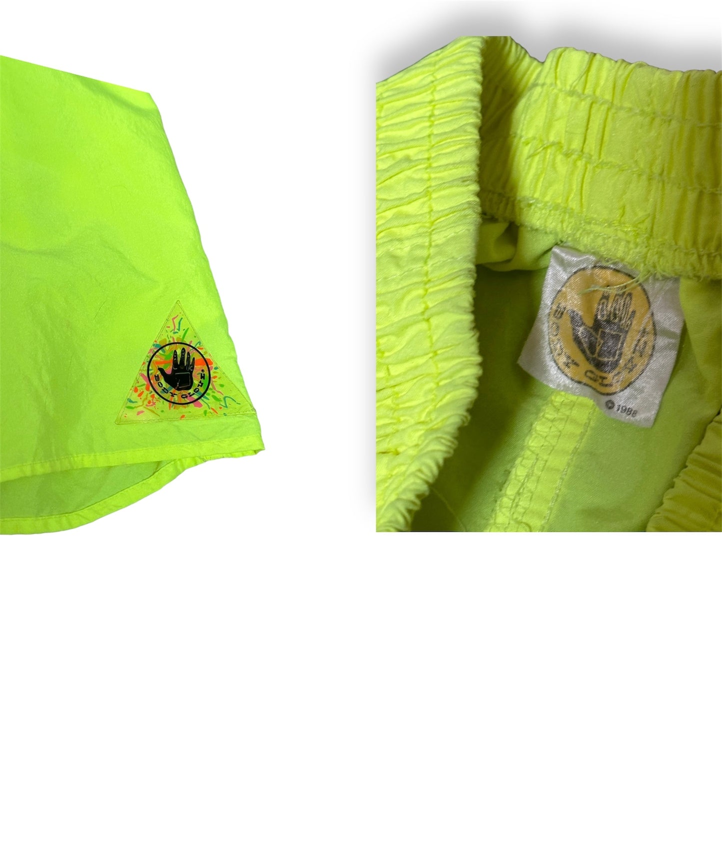 1988 vintage body glove short in neon yellow