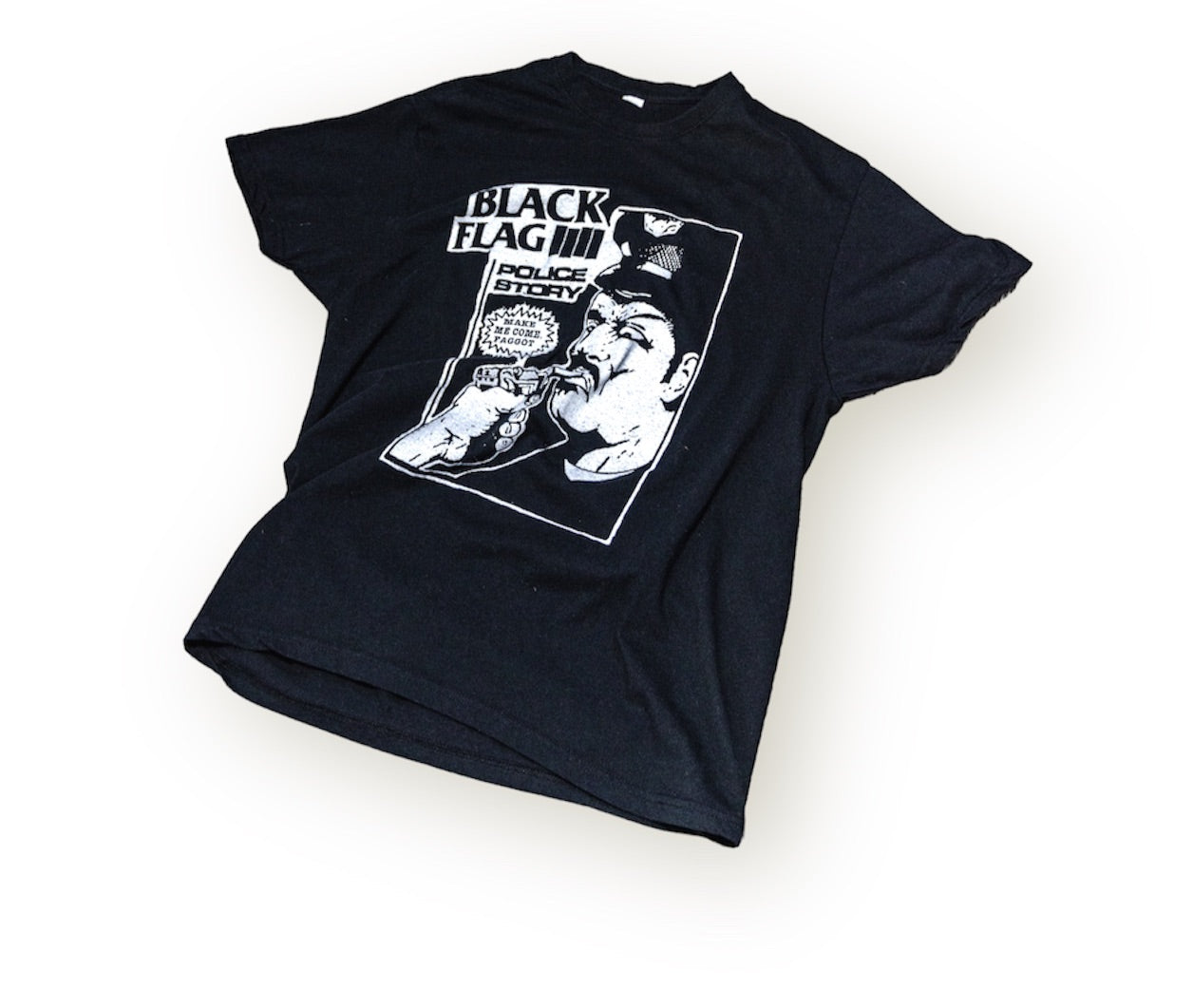 Vintage BANNED Black Flag police Story t shirt